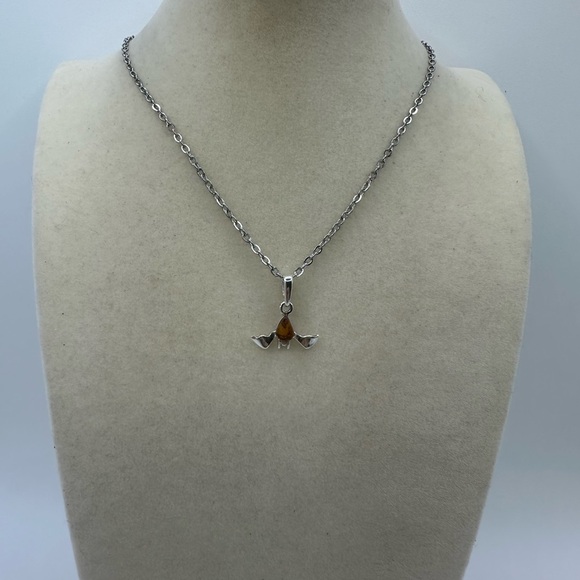 Silver and Amber Bat Pendant on Stainless Steel Chain - Picture 8 of 8